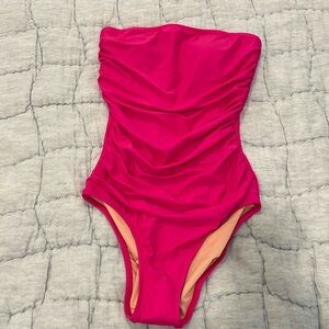 NWT J.Crew Ruched Bandeau One Piece Swimsuit, size 6, Radiant Fuschia